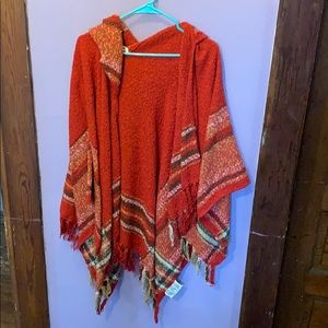 Red Hooded Poncho Scarf Cape